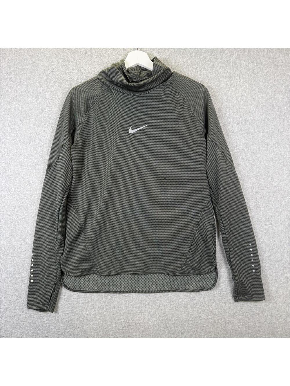 Nike AeroReact Running Shirt L Women Black L/S Cowl Pullover Reflective Striped